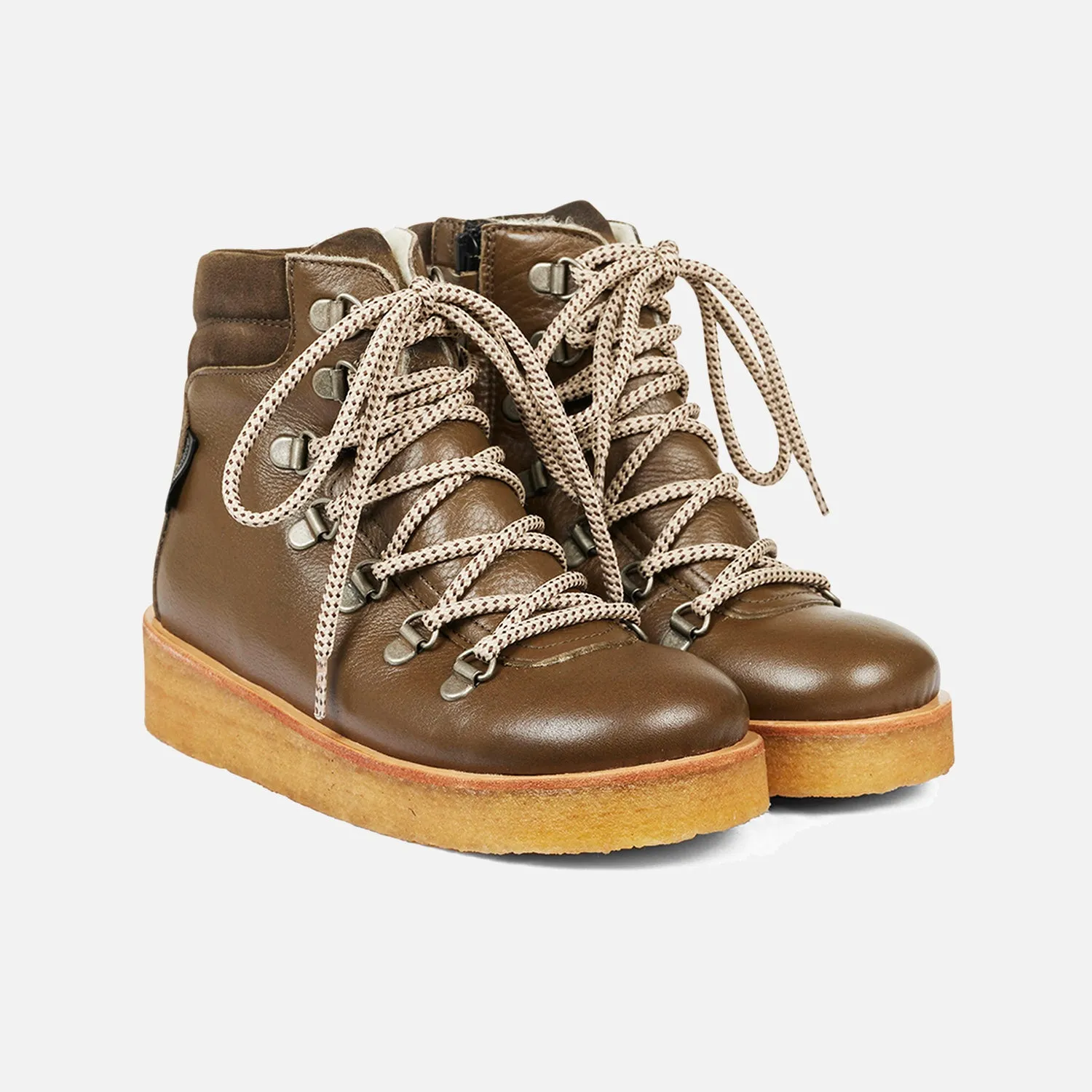 Big Kids Wool Lined Waterproof Boots With Laces & D Rings - Dark Olive