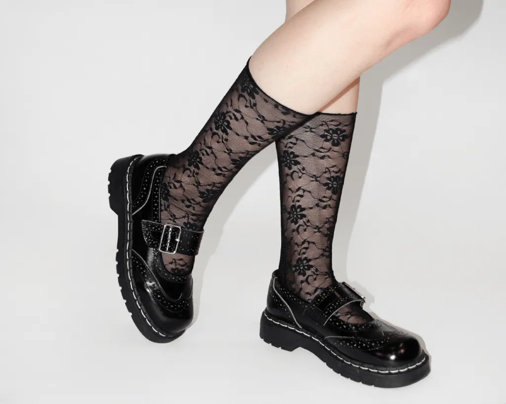 Black Floral Mesh Sock