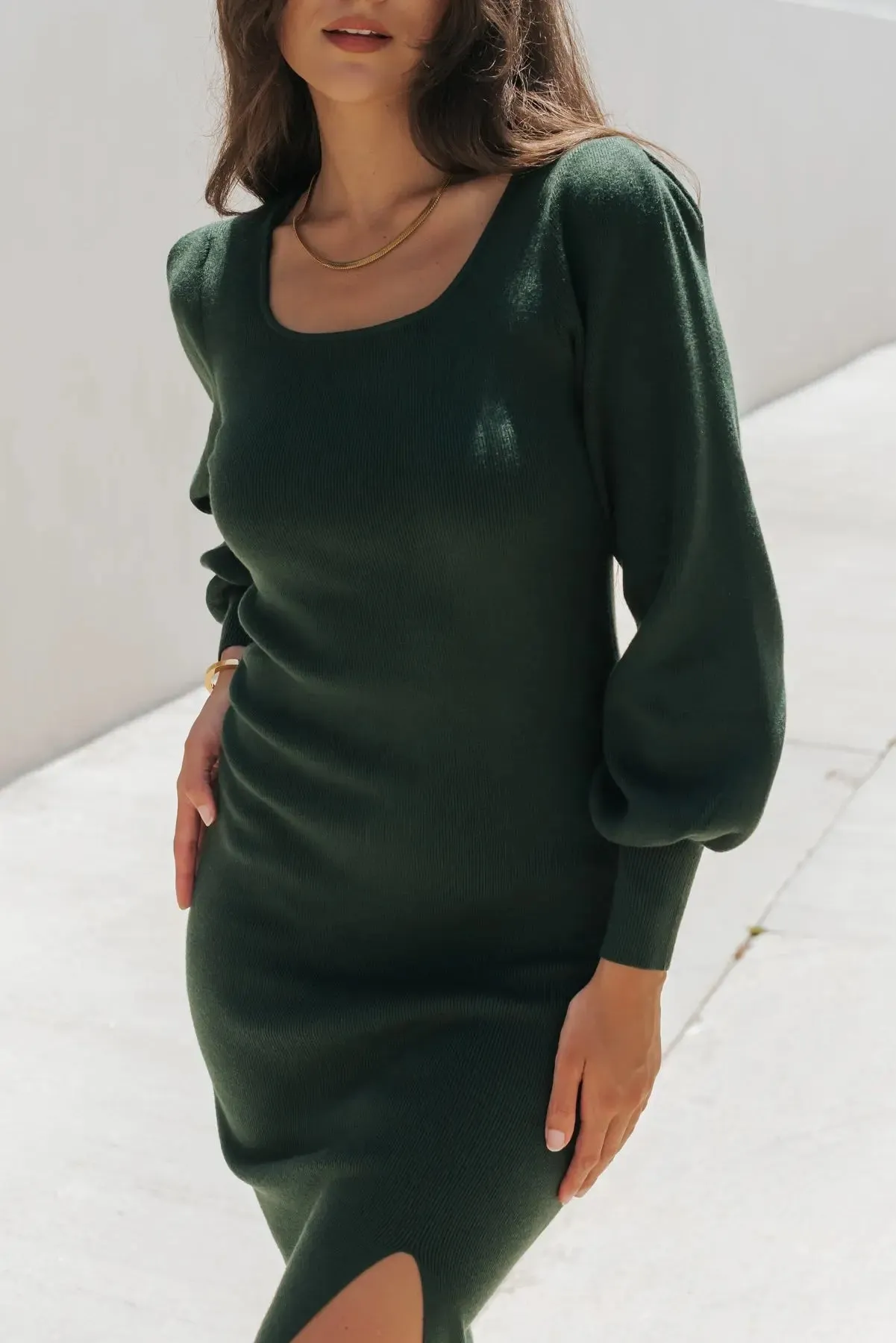 Josephine Green Side Slit Sweater Dress - Final Sale