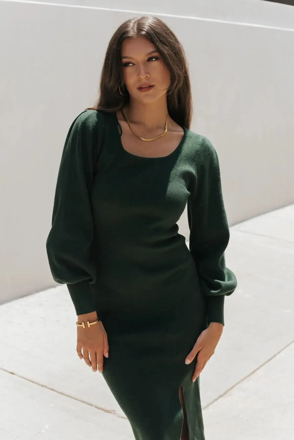 Josephine Green Side Slit Sweater Dress - Final Sale