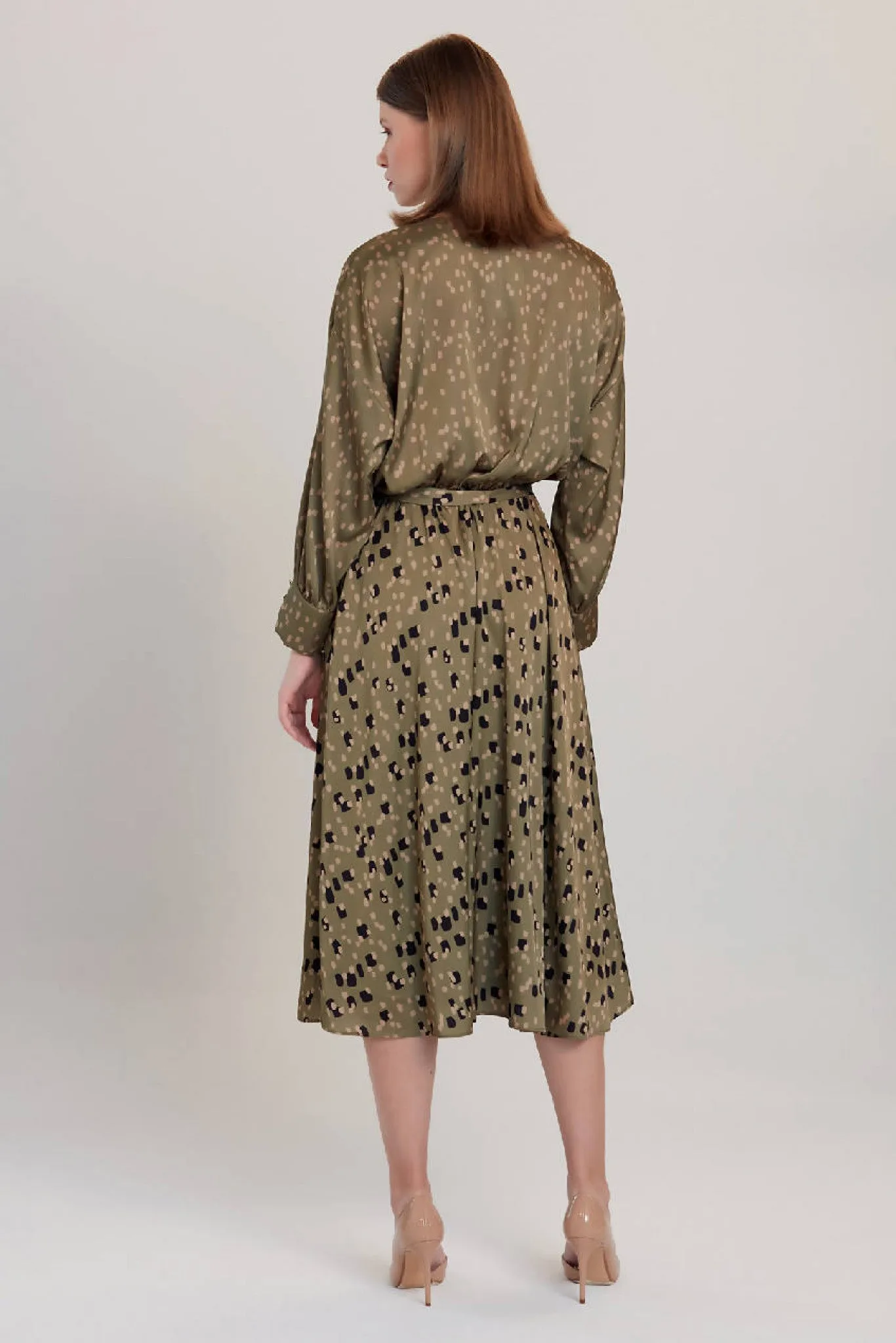 Love And Joy London Khaki Dalmatian Print Midi Dress