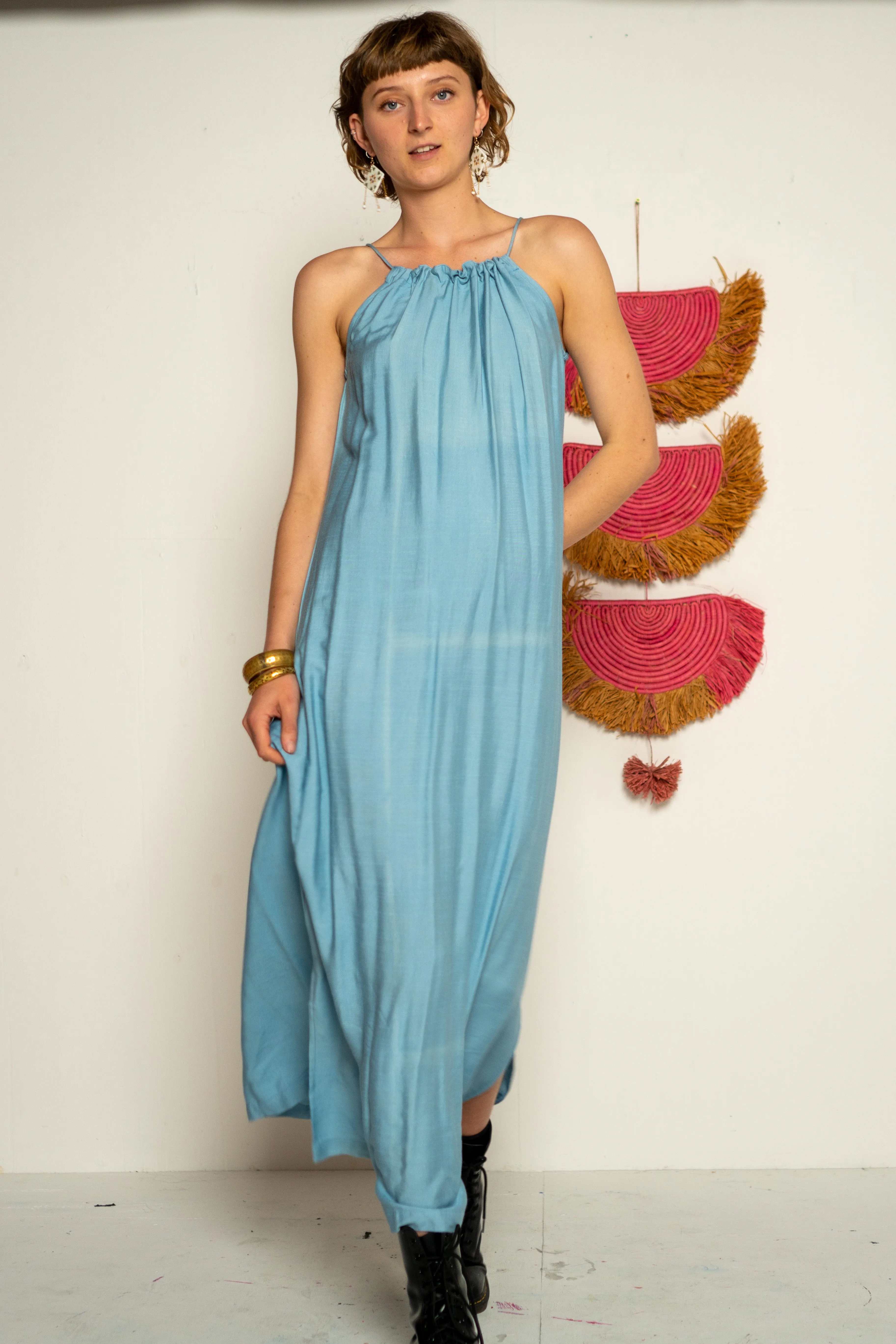 Tie Neck Maxi Dress - Sky Light Indigo